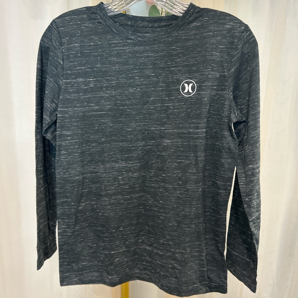 Hurley Boys Long Sleeve Shirt Size 10/12 Gray Athletic Tee Logo Lightweight